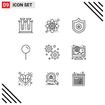 Mobile Interface Outline Set of 9 Pictograms of business pin study pointer location Editable Vector Design Elements