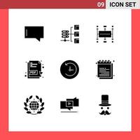 Group of 9 Modern Solid Glyphs Set for time machine backup workflow planning pdf file pdf Editable Vector Design Elements