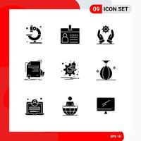 9 Universal Solid Glyphs Set for Web and Mobile Applications agreement education identification degree solutions Editable Vector Design Elements