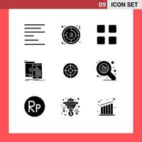 9 Thematic Vector Solid Glyphs and Editable Symbols of business management calc mobile data Editable Vector Design Elements