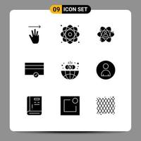 Mobile Interface Solid Glyph Set of 9 Pictograms of money talent power power person Editable Vector Design Elements