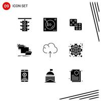 9 Universal Solid Glyphs Set for Web and Mobile Applications cloud move sound management folder Editable Vector Design Elements