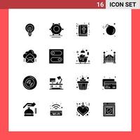 Set of 16 Commercial Solid Glyphs pack for meteor comet network bomb christmas Editable Vector Design Elements