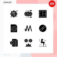 9 Universal Solid Glyph Signs Symbols of crypto mona coin furniture file cloud Editable Vector Design Elements