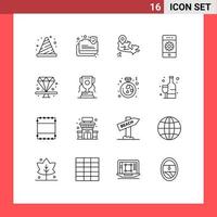 Modern Set of 16 Outlines and symbols such as premium settings secure phone cell Editable Vector Design Elements