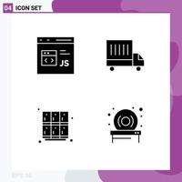 Set of 4 Commercial Solid Glyphs pack for code learning development truck open Editable Vector Design Elements