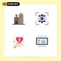 Pack of 4 creative Flat Icons of building vision historic focus care heart Editable Vector Design Elements