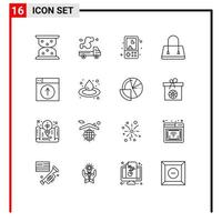 Mobile Interface Outline Set of 16 Pictograms of up purse electronics fashion play Editable Vector Design Elements