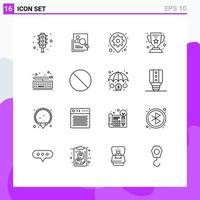 16 Thematic Vector Outlines and Editable Symbols of achievement pin personal map gear Editable Vector Design Elements