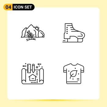 4 colores planos universales de línea de relleno establecidos para aplicaciones web y móviles colina escandinavia montaña arquitectura ártica elementos de diseño vectorial editables vector