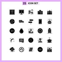 Modern Set of 25 Solid Glyphs Pictograph of design studio pc photo tv Editable Vector Design Elements