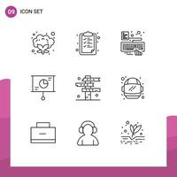 Pack of 9 creative Outlines of road cowboy keyboard teamwork presentation Editable Vector Design Elements