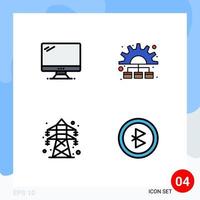 Group of 4 Modern Filledline Flat Colors Set for computer electrical imac marketing transmission Editable Vector Design Elements