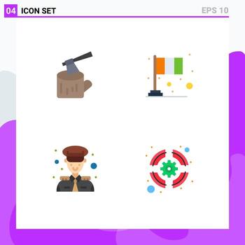 4 iconos planos universales establecidos para aplicaciones web y móviles hacha capitán bandera de madera capitán elementos de diseño vectorial editables vector