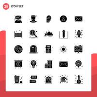 paquete de 25 iconos de glifos universales para medios impresos sobre fondo blanco vector
