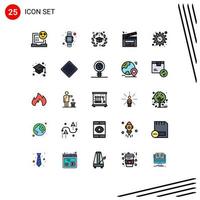 25 Thematic Vector Filled line Flat Colors and Editable Symbols of film cut hand watch movie graduation Editable Vector Design Elements