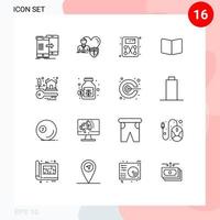 Universal Icon Symbols Group of 16 Modern Outlines of cover page protect book weighing machine Editable Vector Design Elements