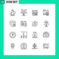 Editable Vector Line Pack of 16 Simple Outlines of wifi internet of things educat internet watermelon Editable Vector Design Elements