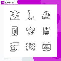 Line Icon set Pack of 9 Outline Icons isolated on White Background for Web Print and Mobile vector