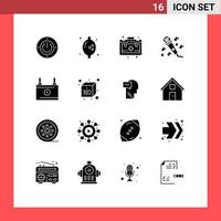 Modern Set of 16 Solid Glyphs and symbols such as box energy health battery music Editable Vector Design Elements