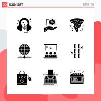 Collection of 9 Vector Icons in solid style Modern Glyph Symbols for Web and Mobile Solid Icon Sign Isolated on White Background 9 Icons