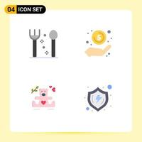Modern Set of 4 Flat Icons Pictograph of cutlery love cash money in hand wedding Editable Vector Design Elements