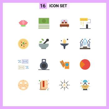 Pictogram Set of 16 Simple Flat Colors of drink pizza heart programing development Editable Pack of Creative Vector Design Elements