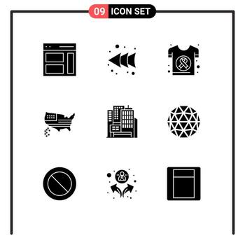9 Solid Glyph concept for Websites Mobile and Apps architecture thanksgiving world map shirt Editable Vector Design Elements