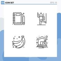 Group of 4 Filledline Flat Colors Signs and Symbols for jotter manipulation stationery control food Editable Vector Design Elements