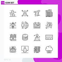 Line Icon set Pack of 16 Outline Icons isolated on White Background for Web Print and Mobile vector