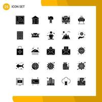 Editable Vector Line Pack of 25 Simple Solid Glyphs of barbeque list career cart stairs Editable Vector Design Elements