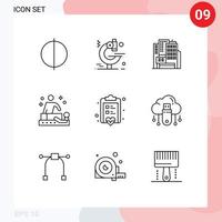 Pack of 9 creative Outlines of usb note construction checklist wellness Editable Vector Design Elements