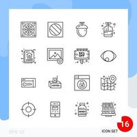 Modern Pack of 16 Icons Line Outline Symbols isolated on White Backgound for Website designing vector