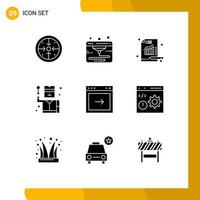 Group of 9 Modern Solid Glyphs Set for browser spy analytics profession crime Editable Vector Design Elements