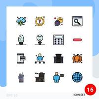 16 concepto de línea llena de color plano para sitios web móviles y aplicaciones bombilla página chat optimizar motor elementos de diseño de vectores creativos editables