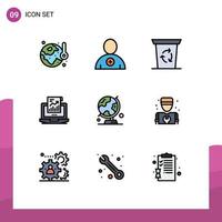 Modern Set of 9 Filledline Flat Colors Pictograph of world computer recycle been laptop report Editable Vector Design Elements