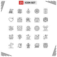 Universal Icon Symbols Group of 25 Modern Lines of video mobile wheel day flag Editable Vector Design Elements