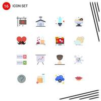 Pack of 16 Modern Flat Colors Signs and Symbols for Web Print Media such as father summer technology food light Editable Pack of Creative Vector Design Elements
