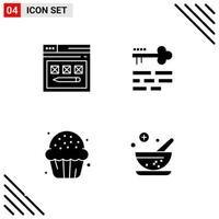 Pixle Perfect Set of 4 Solid Icons Glyph Icon Set for Webite Designing and Mobile Applications Interface vector