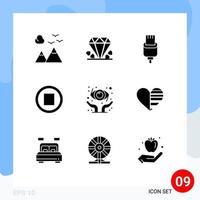 Pictogram Set of 9 Simple Solid Glyphs of ophthalmology protect cable stop media Editable Vector Design Elements