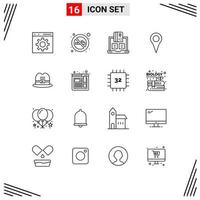 User Interface Pack of 16 Basic Outlines of cap pin cash map geo location Editable Vector Design Elements