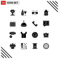 16 Thematic Vector Solid Glyphs and Editable Symbols of date buy glasses flower sauna Editable Vector Design Elements