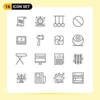 Universal Icon Symbols Group of 16 Modern Outlines of monitor prohibited competition no cancel Editable Vector Design Elements