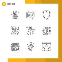 Modern Set of 9 Outlines and symbols such as party balloon cook air beared Editable Vector Design Elements