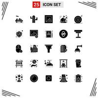 Pack of 25 creative Solid Glyphs of search media layout engine meat Editable Vector Design Elements