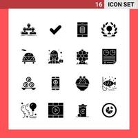 16 Icon Pack Solid Style Glyph Symbols on White Background Simple Signs for general designing vector