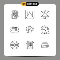 Set of 9 Modern UI Icons Symbols Signs for wedding bloone answer pollution oil Editable Vector Design Elements