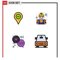 Pack of 4 Modern Filledline Flat Colors Signs and Symbols for Web Print Media such as location chat pin construction heart Editable Vector Design Elements