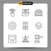 Paquete de 9 iconos negros símbolos de contorno signos para diseños receptivos sobre fondo blanco 9 conjunto de iconos vector