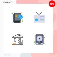 Group of 4 Flat Icons Signs and Symbols for book crain online output device construction Editable Vector Design Elements